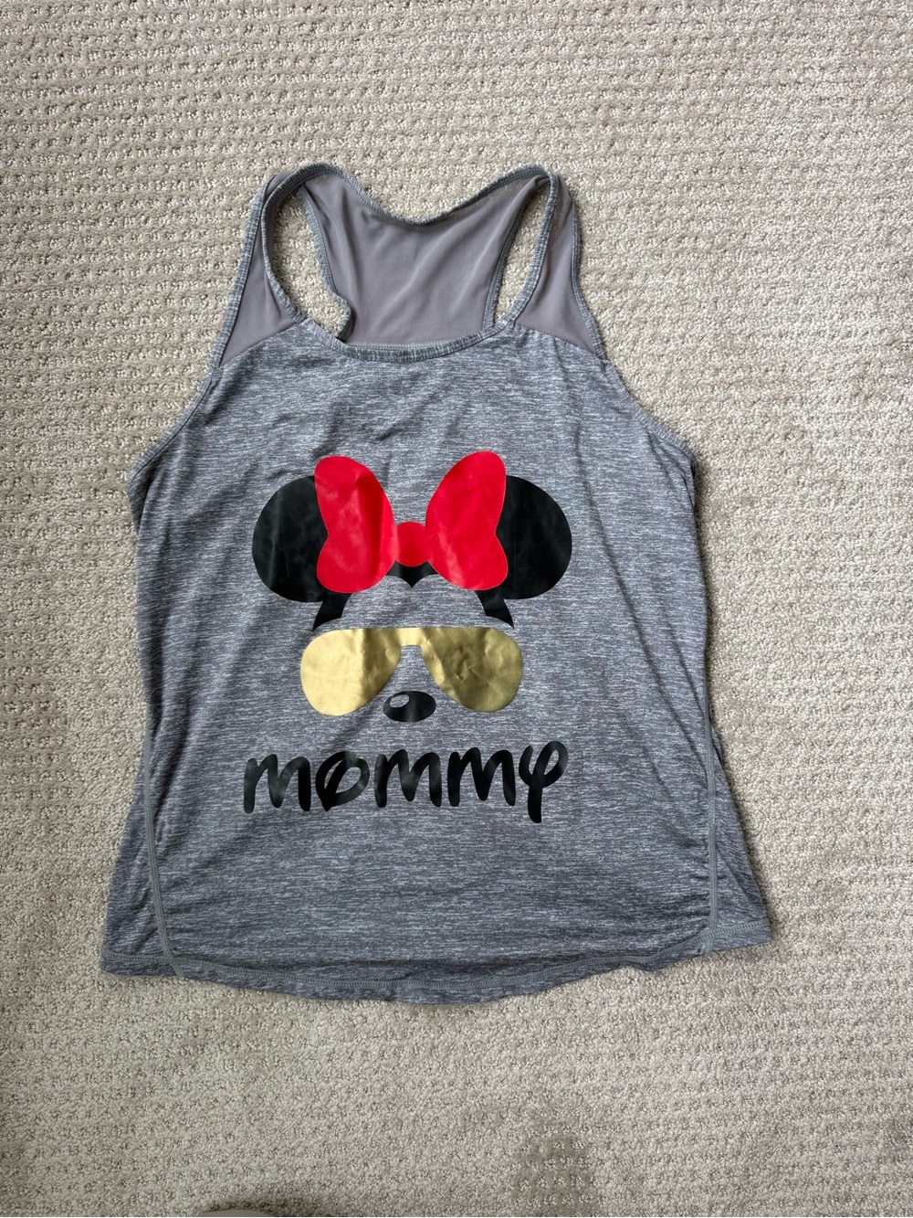 Grey Womens Tank Top with Red Bow & Gold Sunglasses Graphic